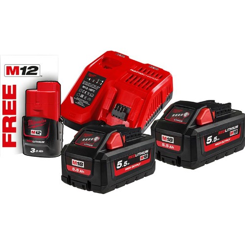 Laddare- och batteripaket MILWAUKEE 2x18 V 5,5 Ah Li-Ion