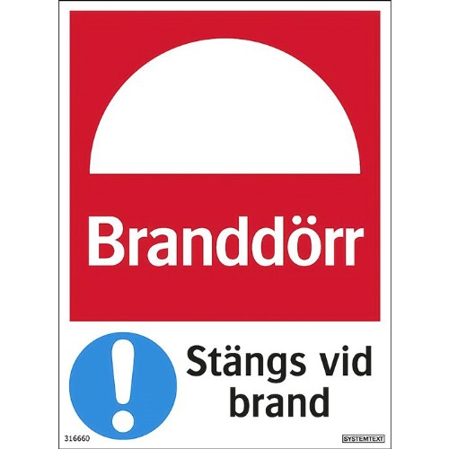 Skylt branddörr stängs vid brand självhäftande
